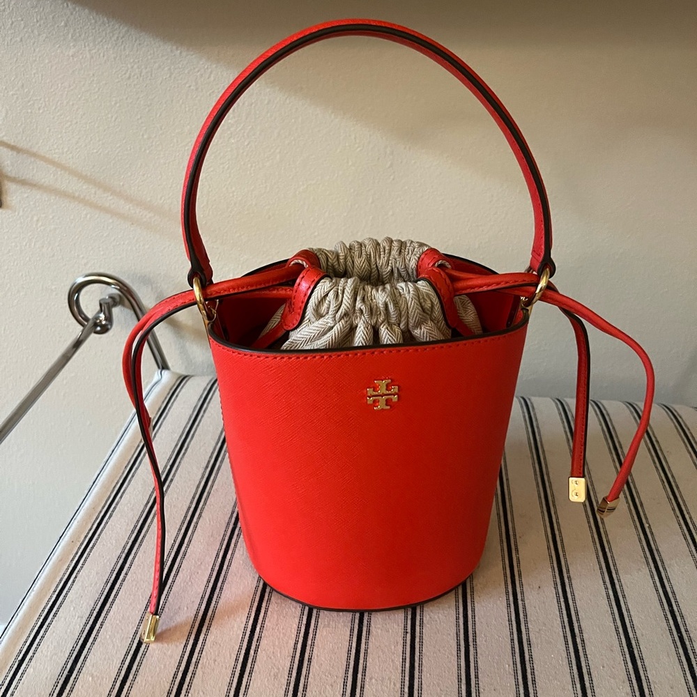 Tory Burch red bucket bag!